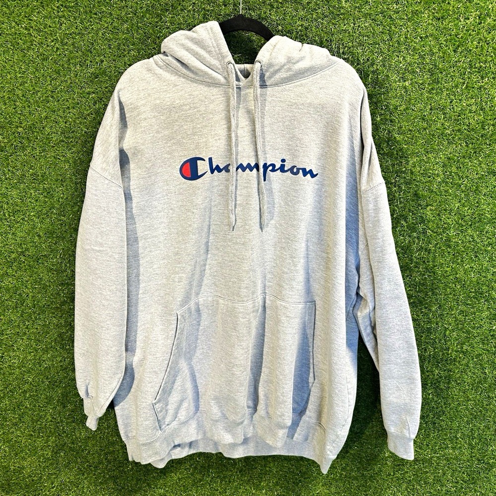 Champion Men's 4XL Big & Tall Gray Pullover Fleece Hoodie Pockets Logo